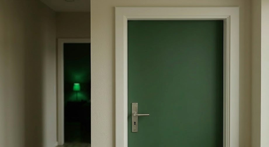 Porte intérieure recouverte d'un film adhésif vert mat